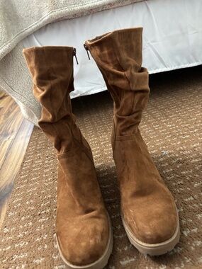 Kohl's Tan Suede Slouchy Mid-Calf Heeled Boots